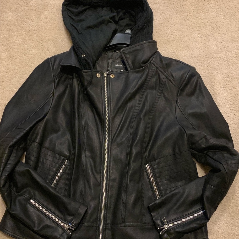 Black imitation leather moto jacket
